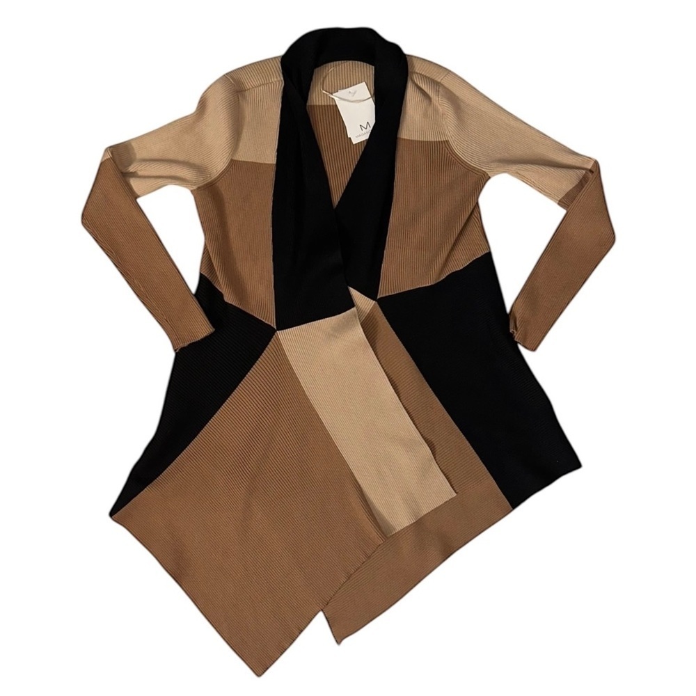 Magaschoni Women’s Color Block Asymmetrical Open Knit Cardigan ~ Size L ~ NWT - Picture 2 of 9